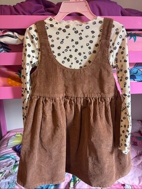 Carter's Brown Corduroy Pinafore Dress with Cream Leopard Print Top